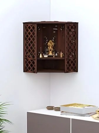 Corner Wall Hanging Wooden Puja Mandir Shrine