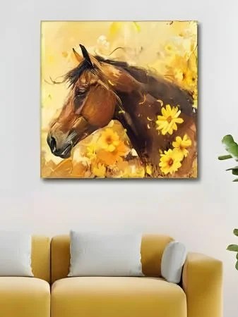 Golden Sunflower Galloping Horse Framed Canvas Art