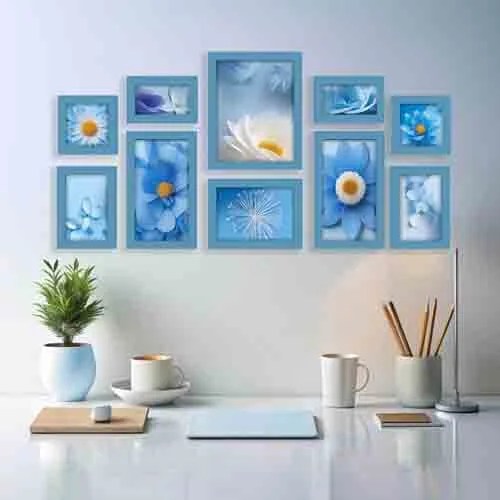 Random Blue 10 Pieces MDF Wall Photo Frames Set