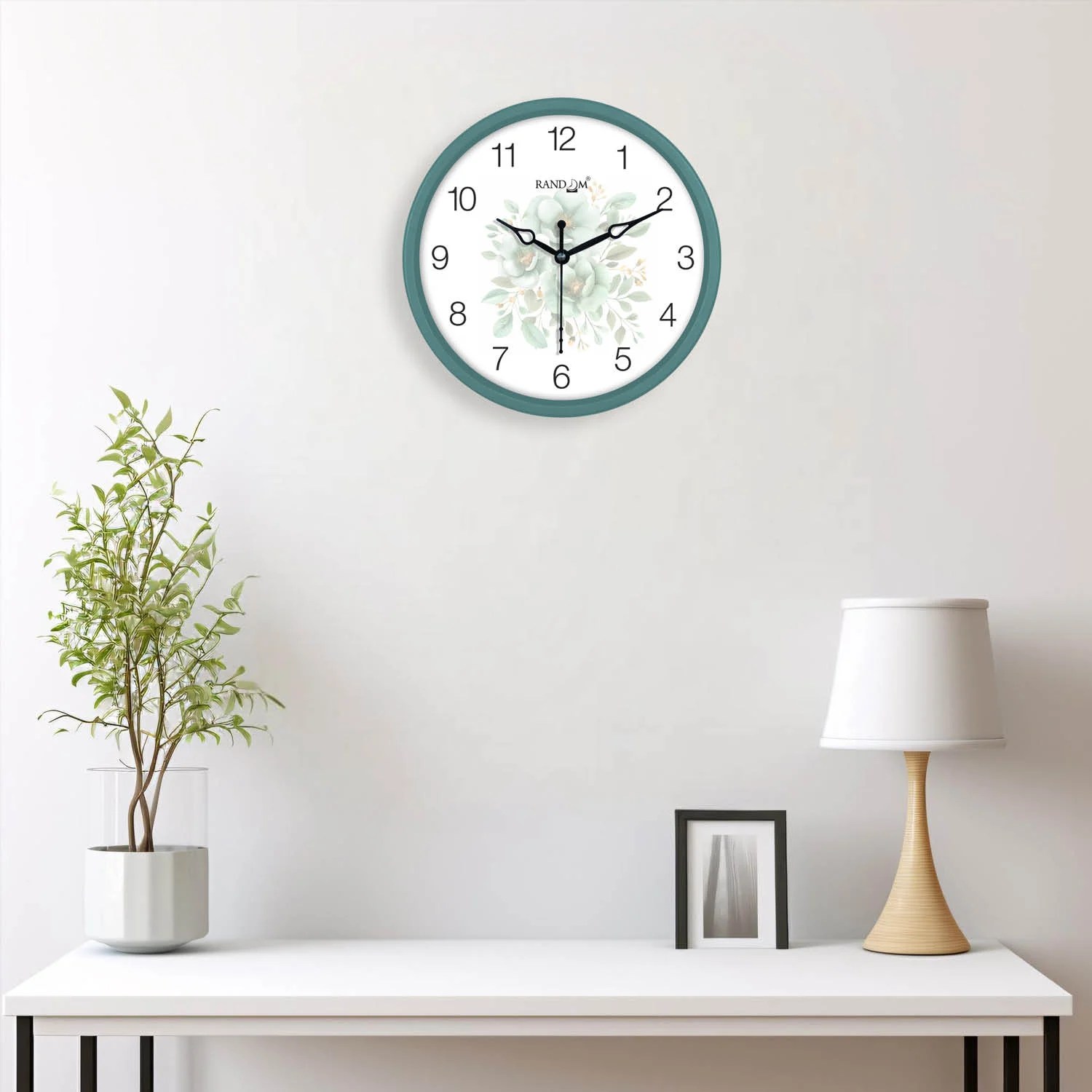 White & Green Printed Wall Clock