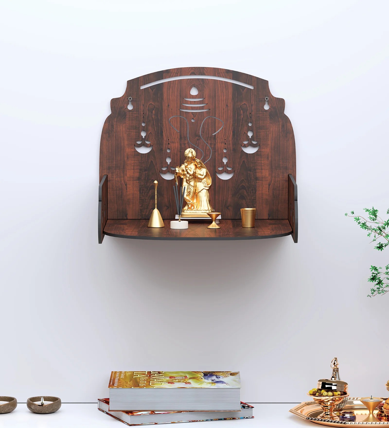 Stylish Wooden Wall-Mounted Pooja Mandir for Home