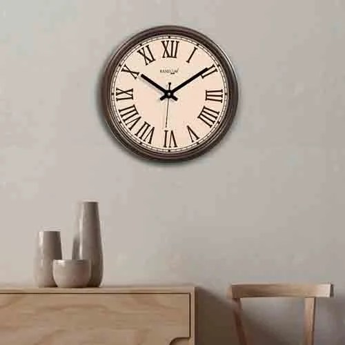 Peach-Coloured & Brown Printed Wall Clock