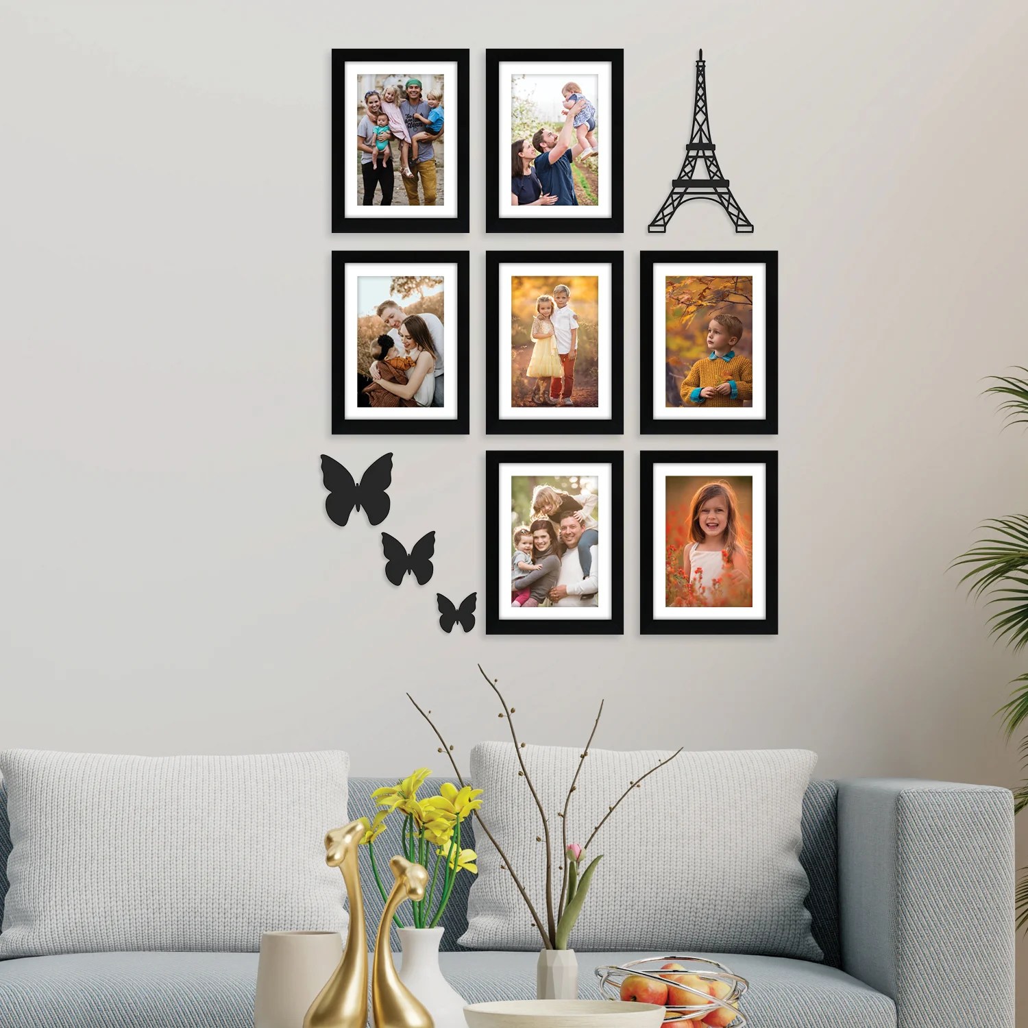 Set of 7 Black Solid Synthetic Photo Frames