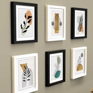 Black &amp; White Set of 6 Premium 3D Photo Frames