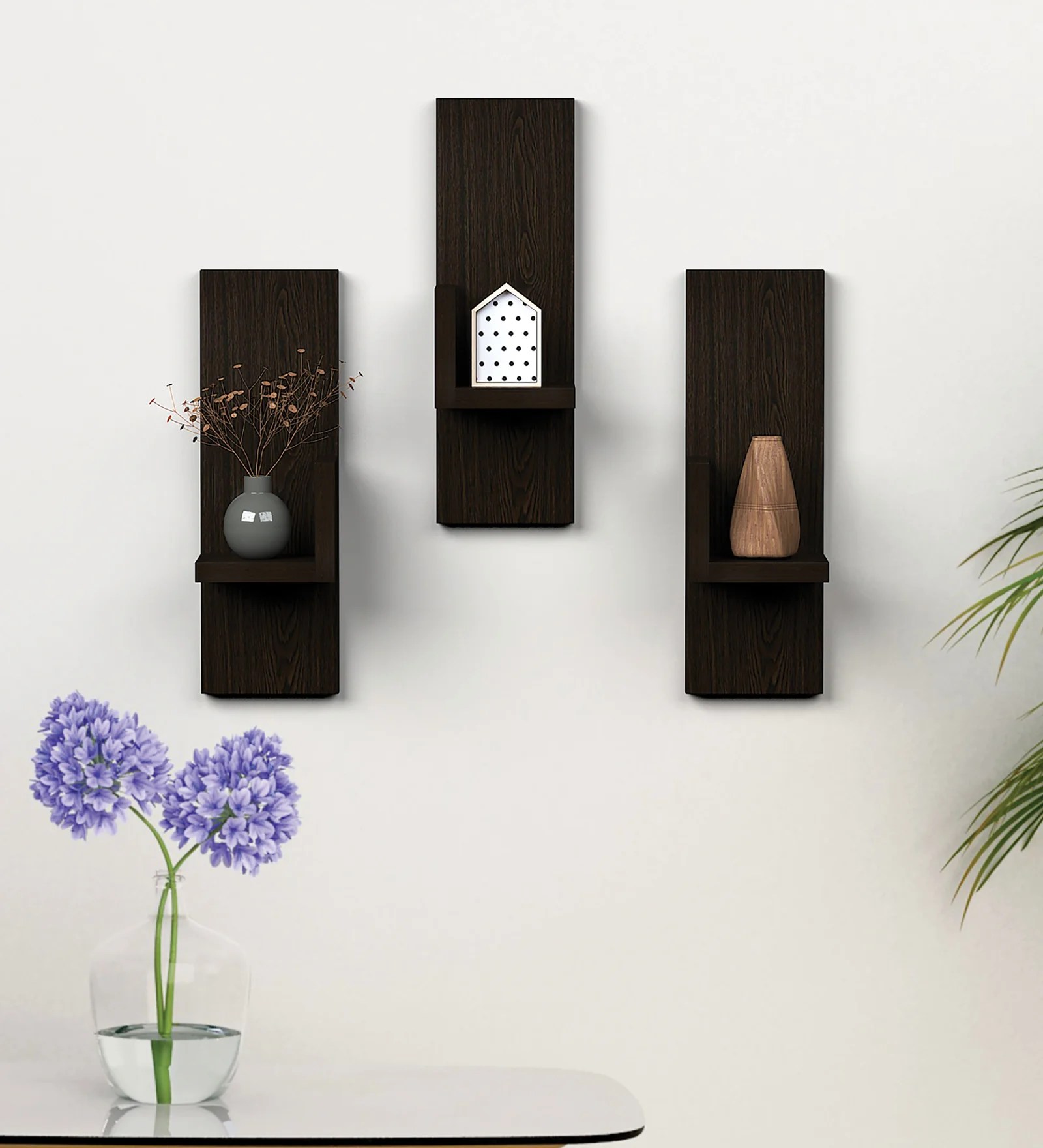 Random Wooden Planter Stand with 4 Space Stylish Shape Planter Stand Wall D?cor for Home, Living Room, Kitchen, Office Etc