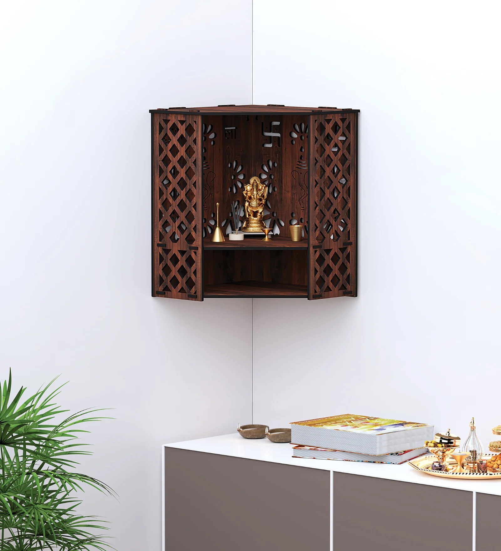 RANDOM Beautiful Wooden Pooja Stand for Home Pooja Mandir
