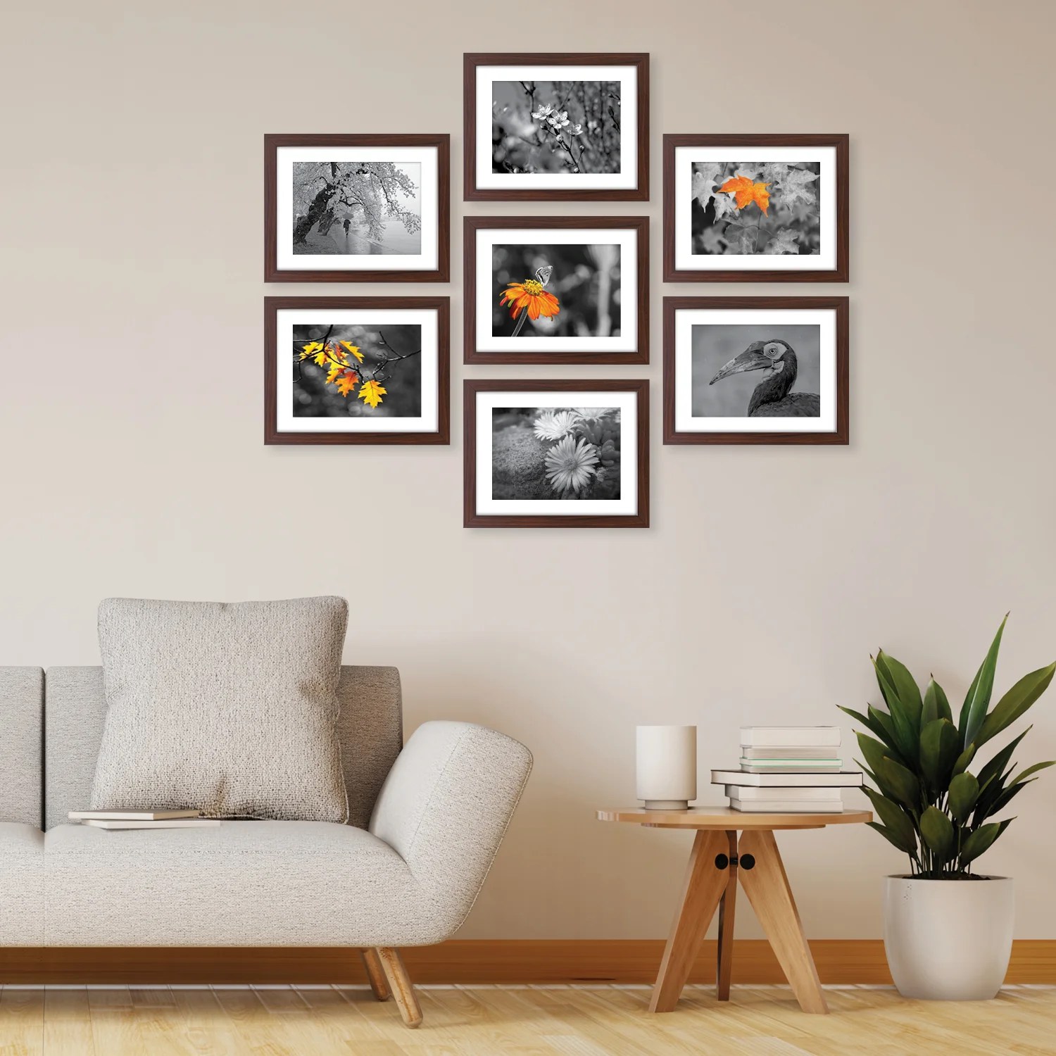 Set Of 7 Brown Solid Collage Photo Frames