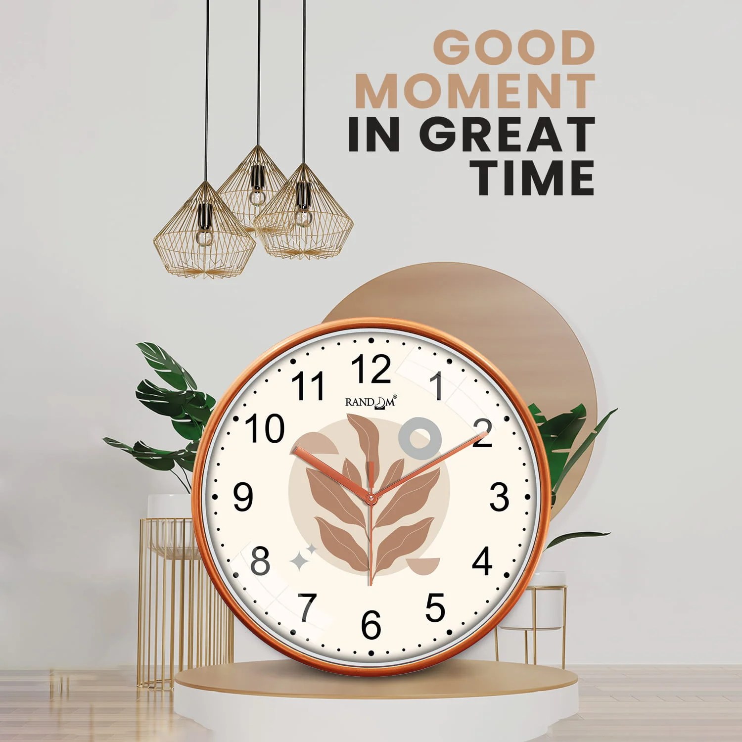 White & Brown Printed Round Wall Clock