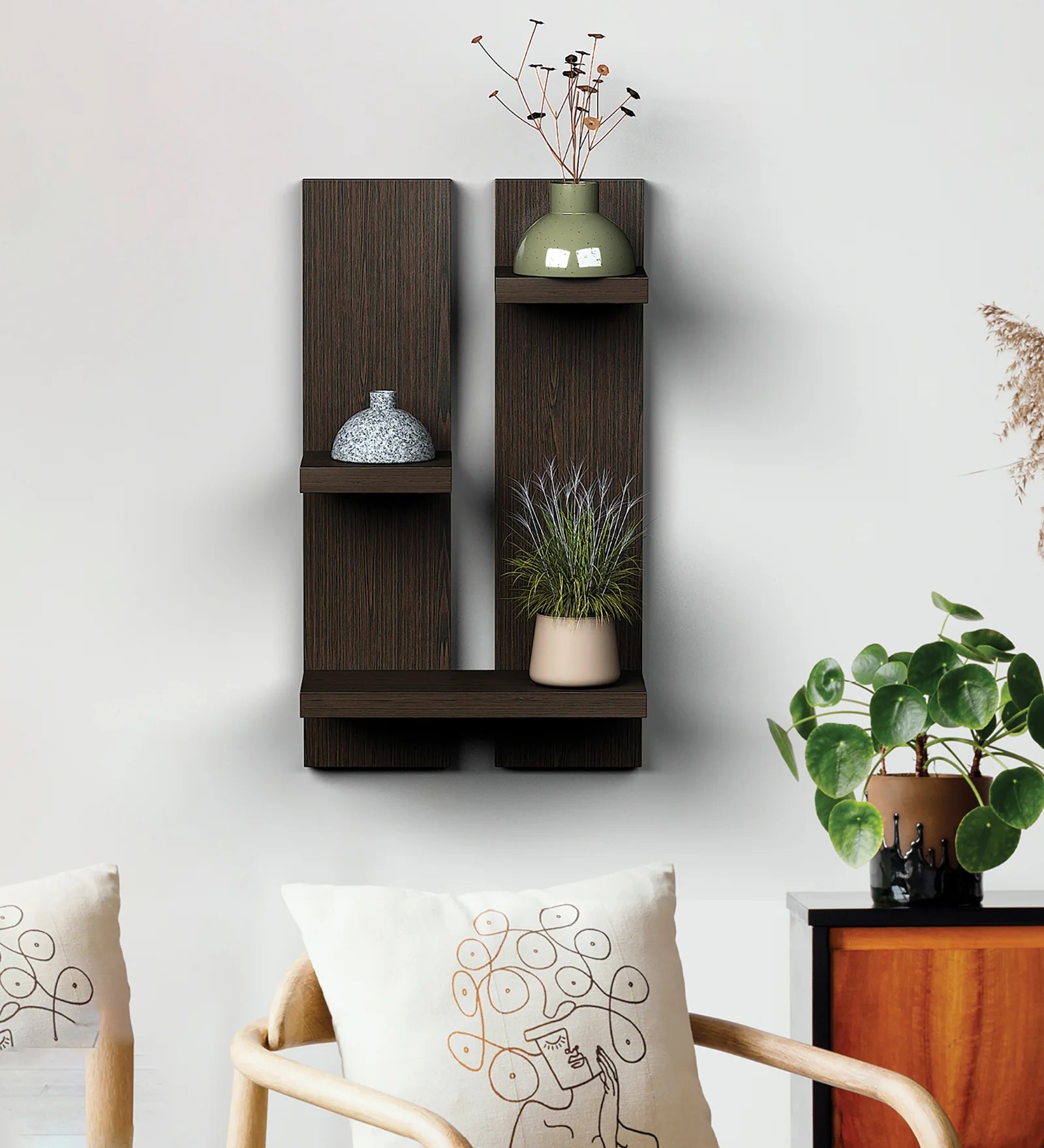 Random Wooden Planter Stand with 3 Shelf space Latest Modern Finish Wall D?cor for Home, Living Room, Kitchen, Office Etc
