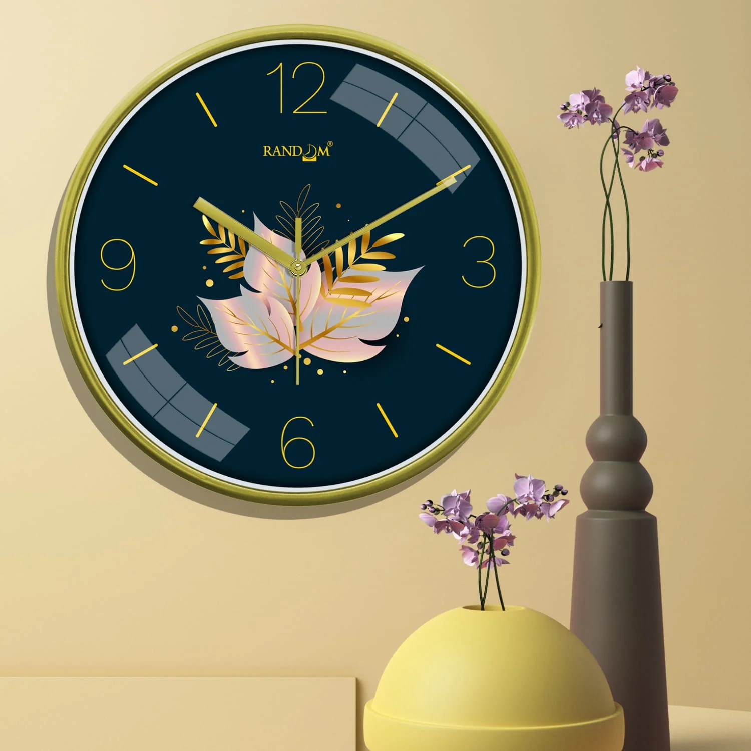 Green & Yellow Round Printed Wall Clock