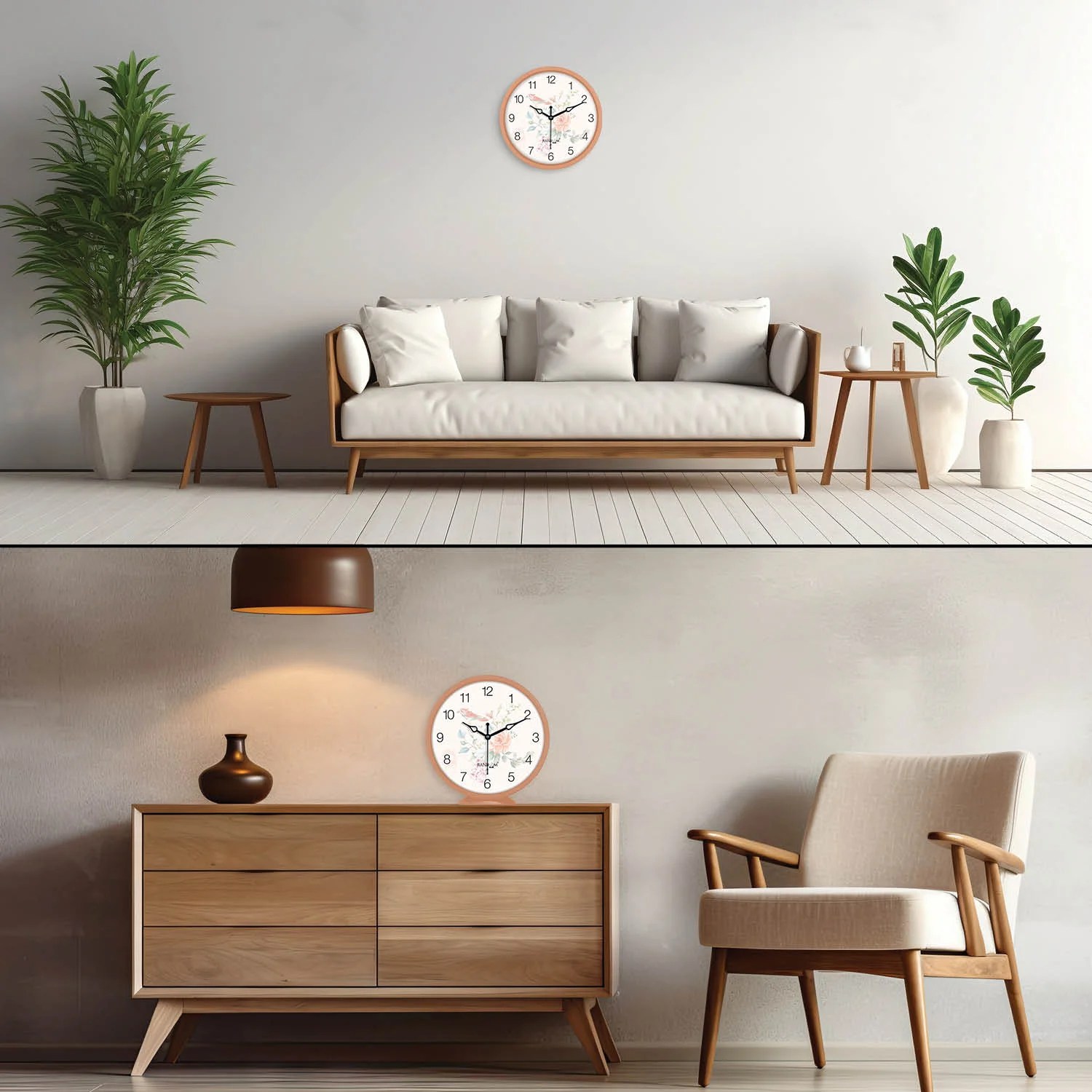 Orange & White Printed Wall Clock
