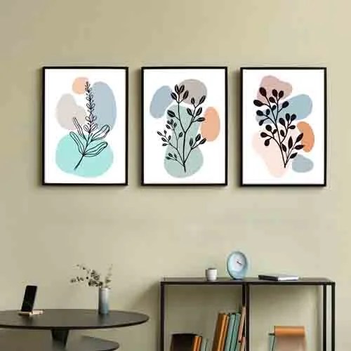 Random White & Blue 3 Pieces Floral Printed Painting Wall Art