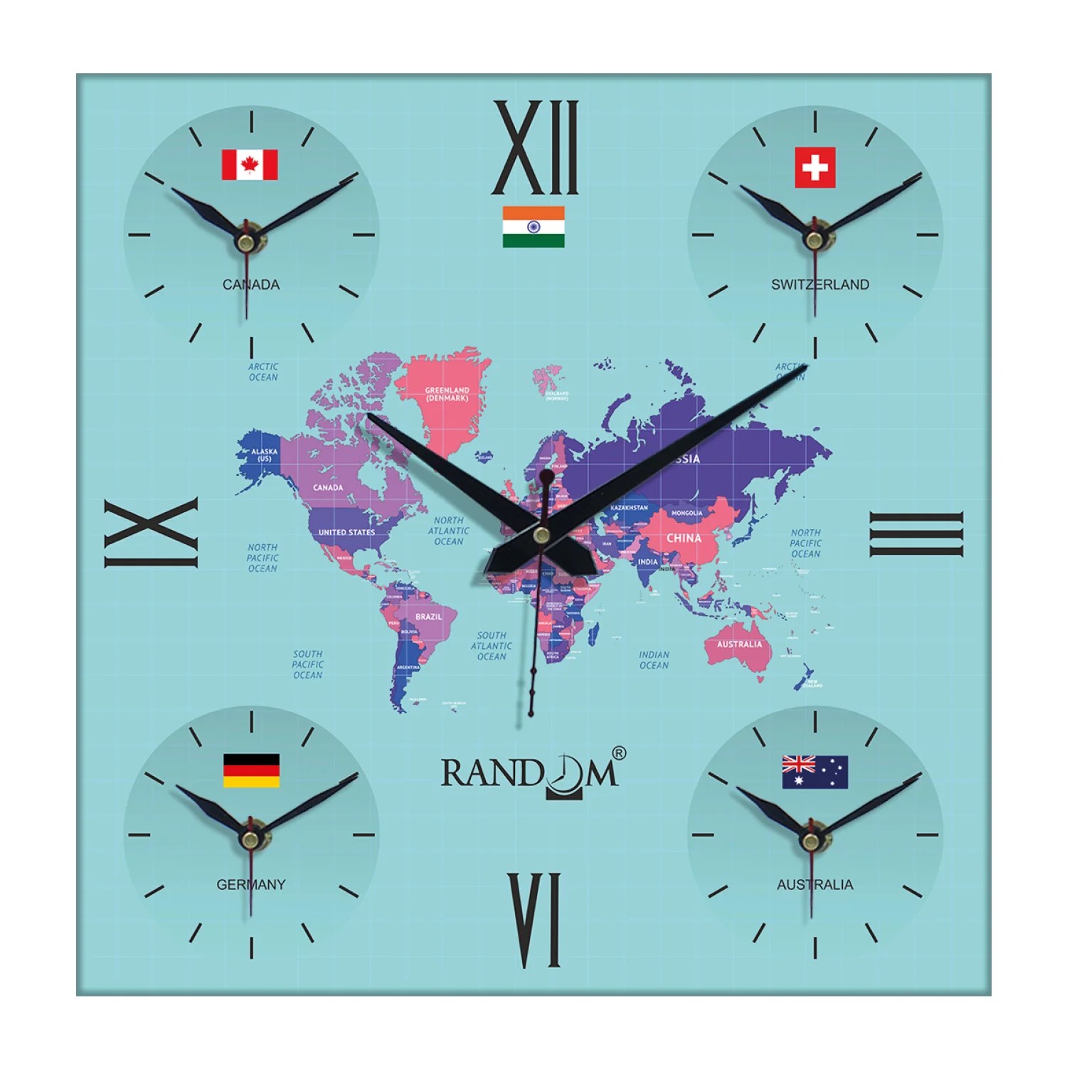 Blue & Black Abstract Printed Wall Clock