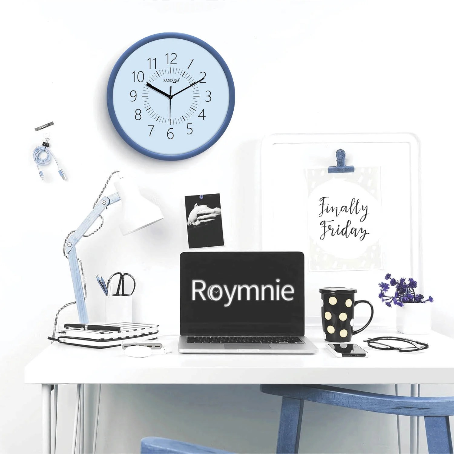 Blue & Black Round Printed Wall Clock