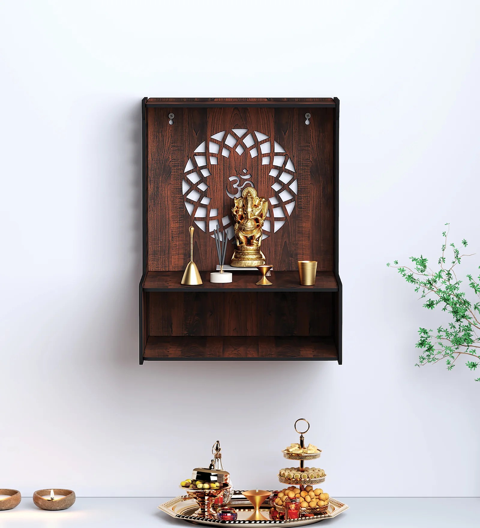 Random Beautiful Wall-Mounted Wooden Pooja Stand