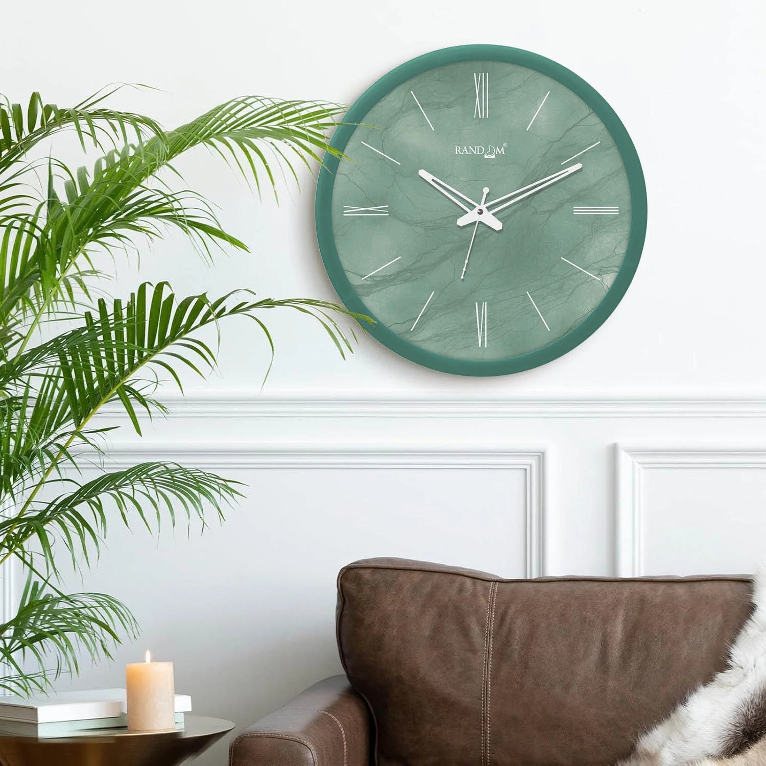 Green & White Printed Wall Clock
