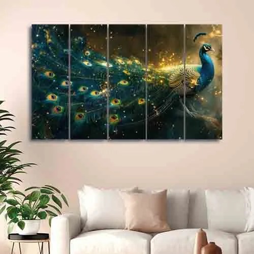 Random Black & Gold-Toned 5 Pieces Birds and Animals Synthetic Wood Wall Arts