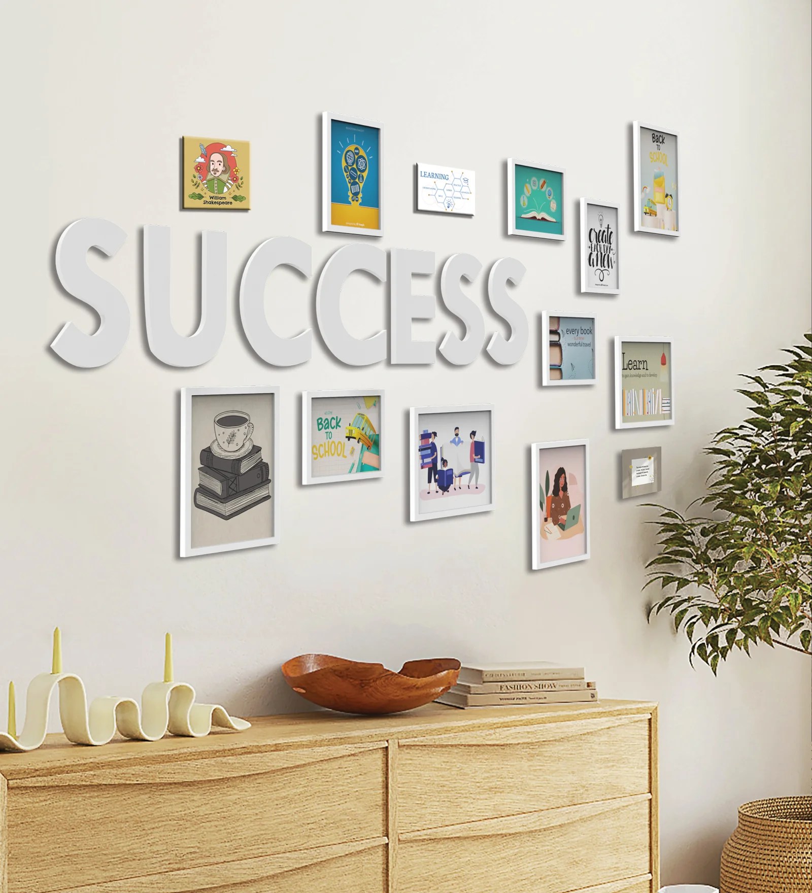 White Set of 10 3D Collage with Success Plaque