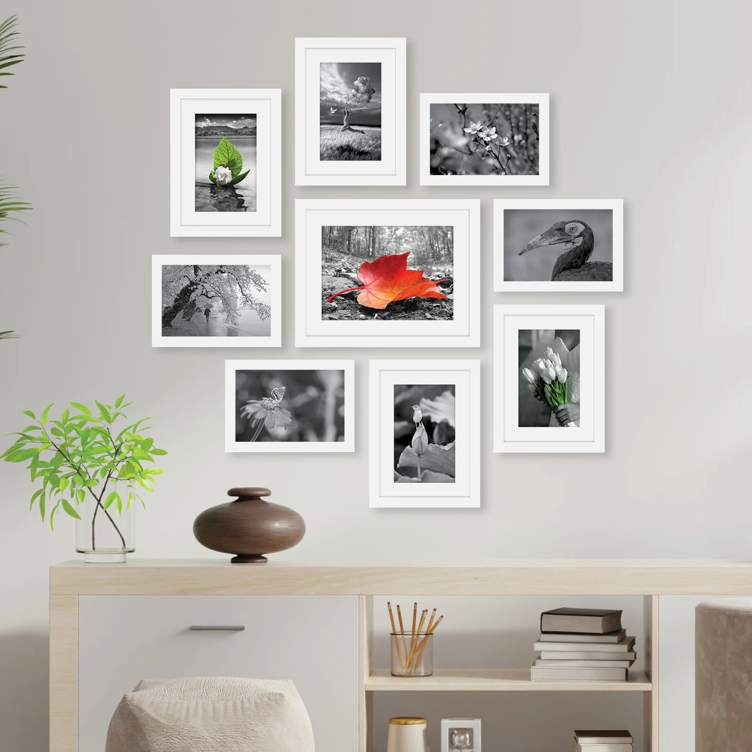 Set of 9 White Solid Collage Photo Frames