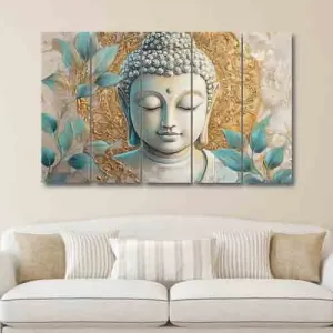 Random Grey & Blue 5 Pieces Buddha Synthetic Wood Religious Wall Arts