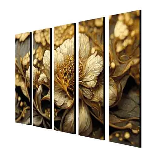 Random Gold-Toned & Grey 5 Pieces Floral and Botanical Synthetic Wood Wall Arts