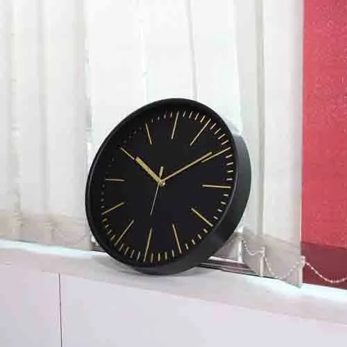 Black & Gold-Toned Printed Wall Clock