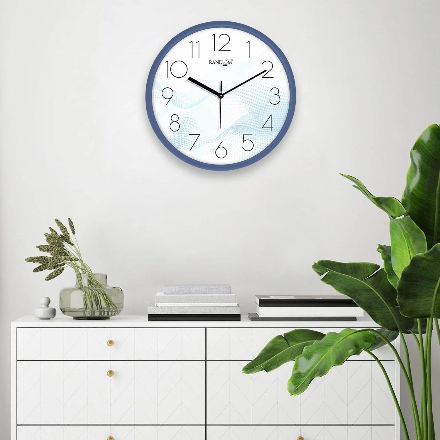 White & Blue Printed Wall Clock