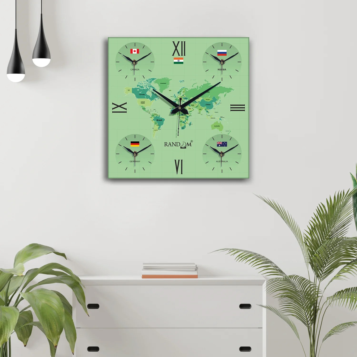 Green & Black Abstract Printed Wall Clock