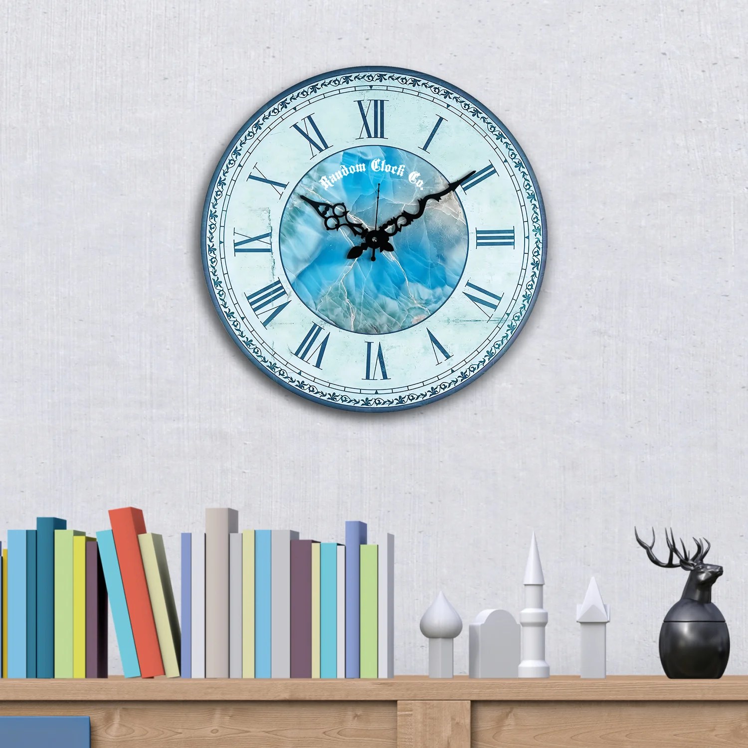 Blue & White Abstract Printed Wall Clock