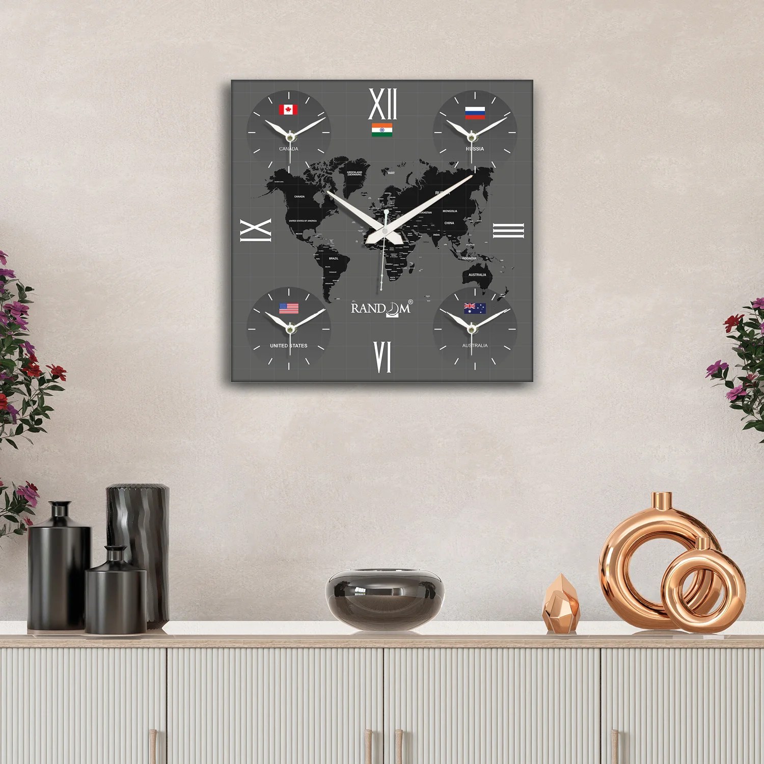 Grey & White Abstract Printed Wall Clock