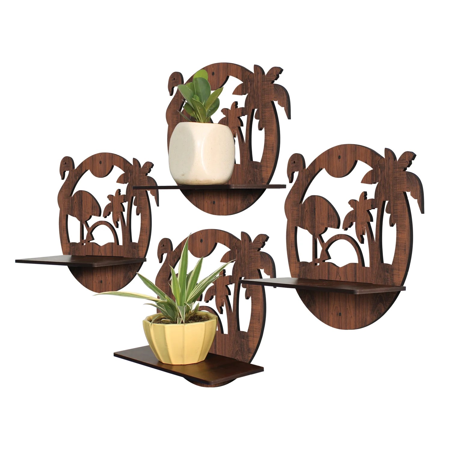Set of 4 Coffee Brown MDF Basic Planter Stand