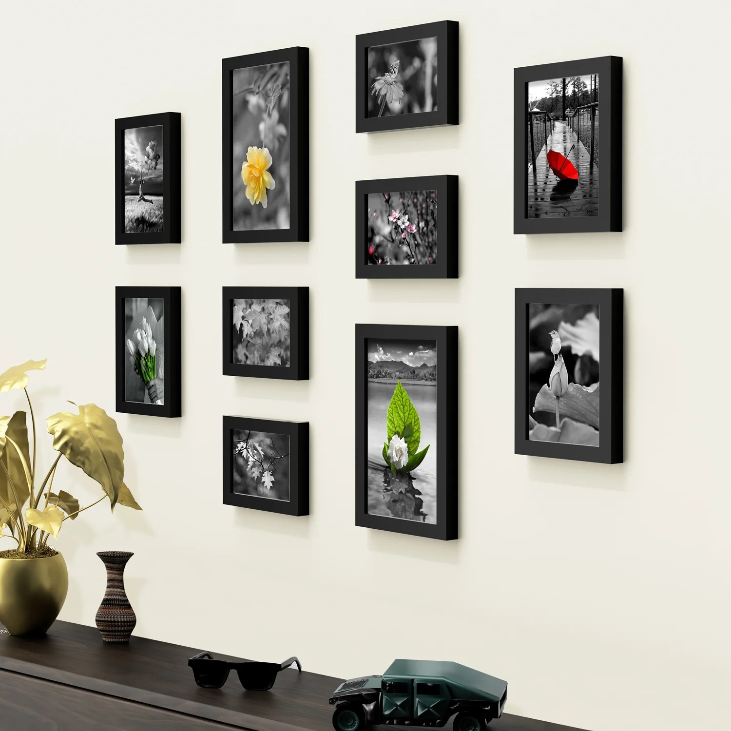 Set Of 10 Black Solid Collage Photo Frames