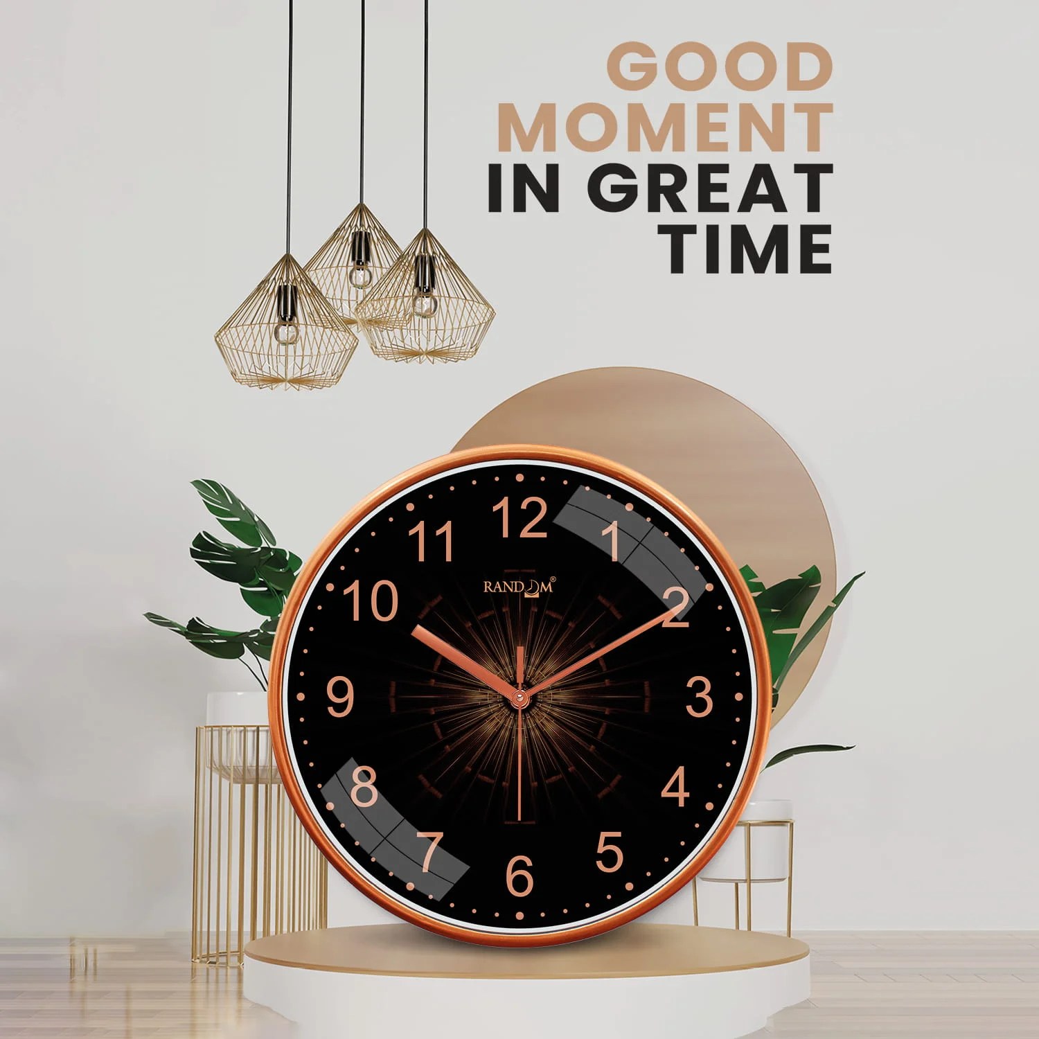 Black & Brown Printed Round Wall Clock