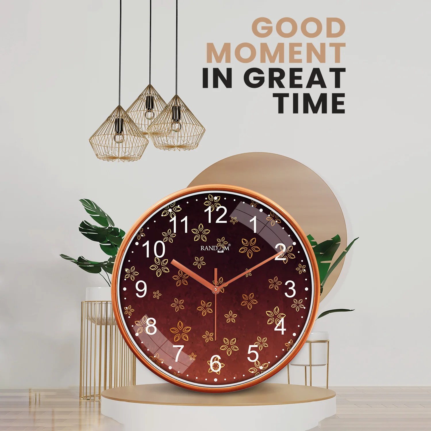 Red & Brown Round Printed Wall Clock