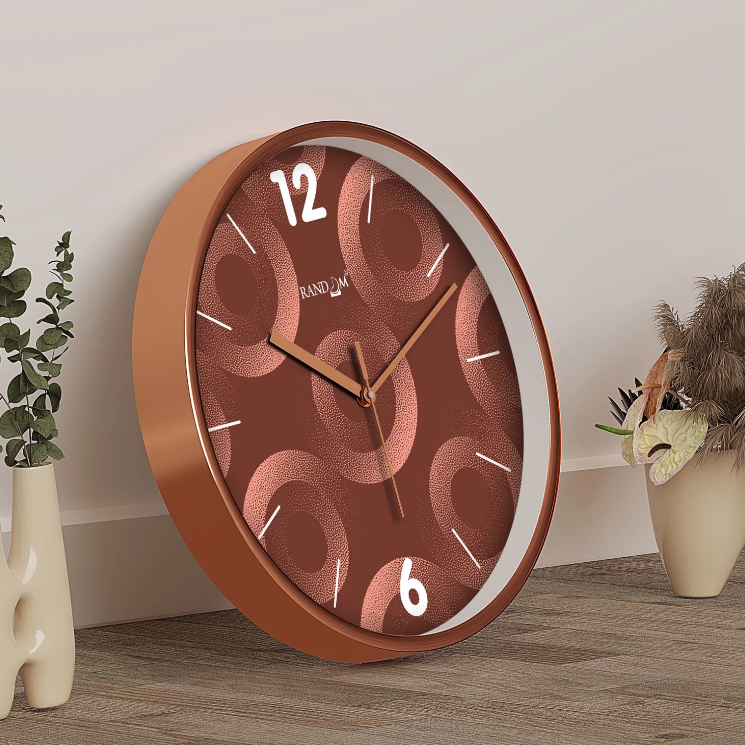 Brown & White Printed Round Wall Clock