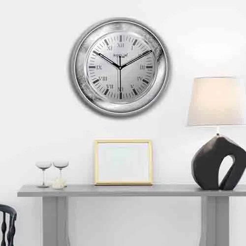 Silver-Toned & Black Printed Wall Clock