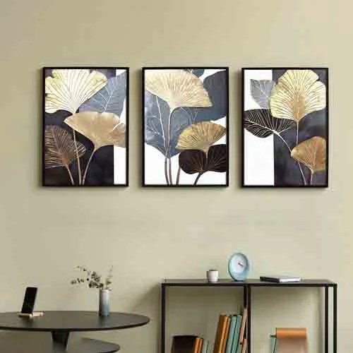 Random Grey & Black 3 Pieces Floral Printed Painting Wall Art