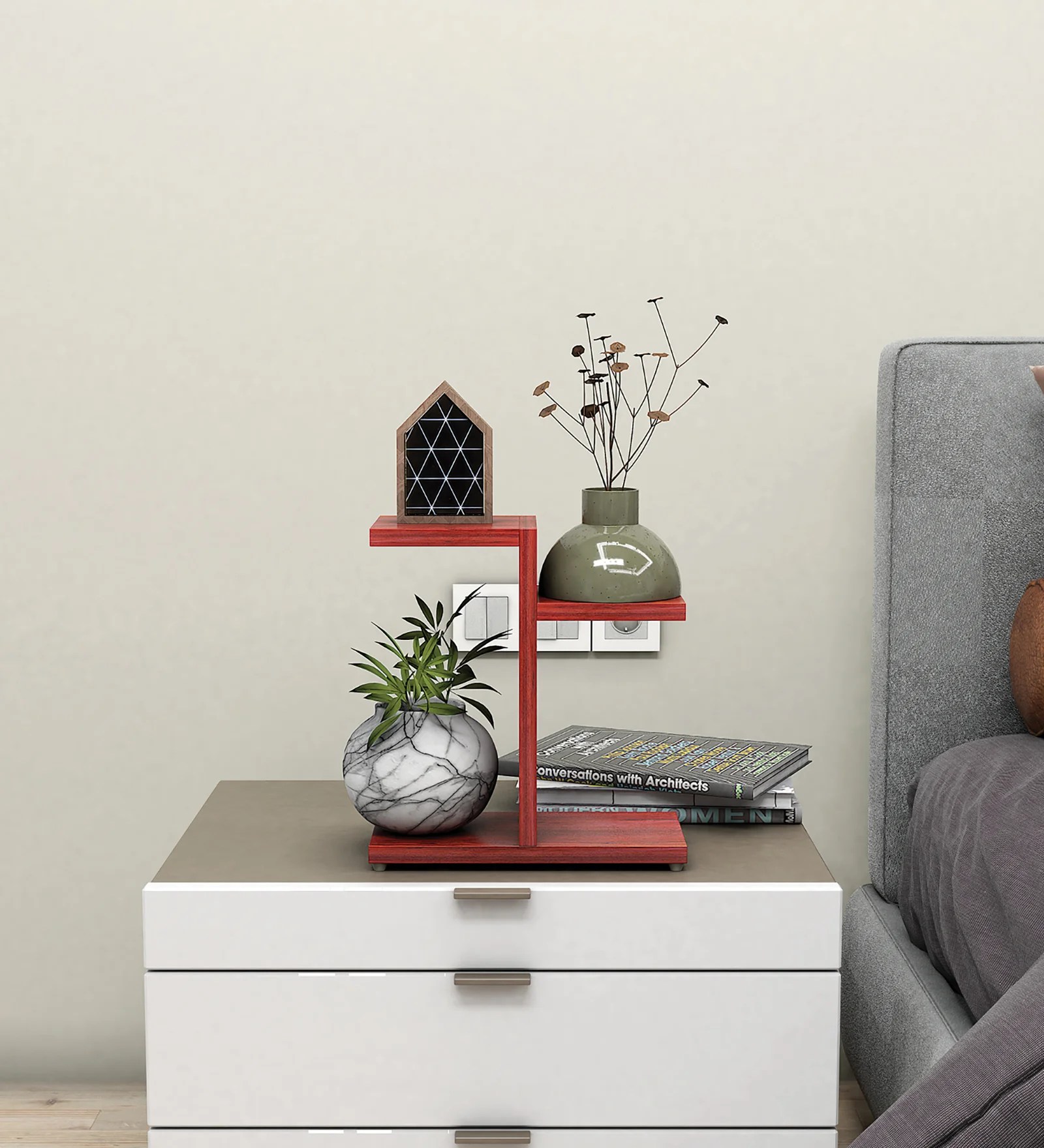 Random Wooden Planter Stand with Stylish 3 Shelf space Latest Modern Finish Wall D?cor for Home, Living Room, Kitchen, Office Etc
