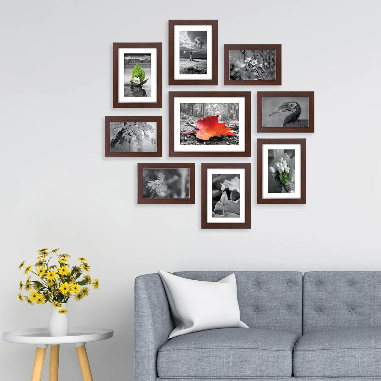 Set Of 9 Brown Solid Collage Photo Frames