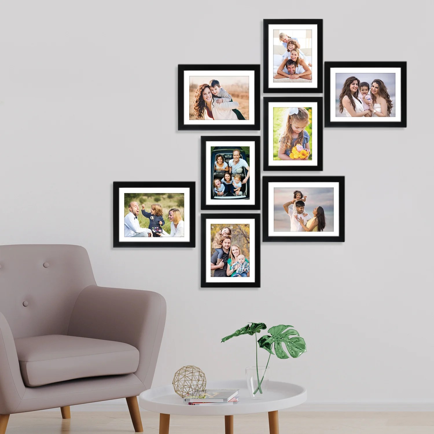 Set of 8 Black Solid Collage Photo Frames