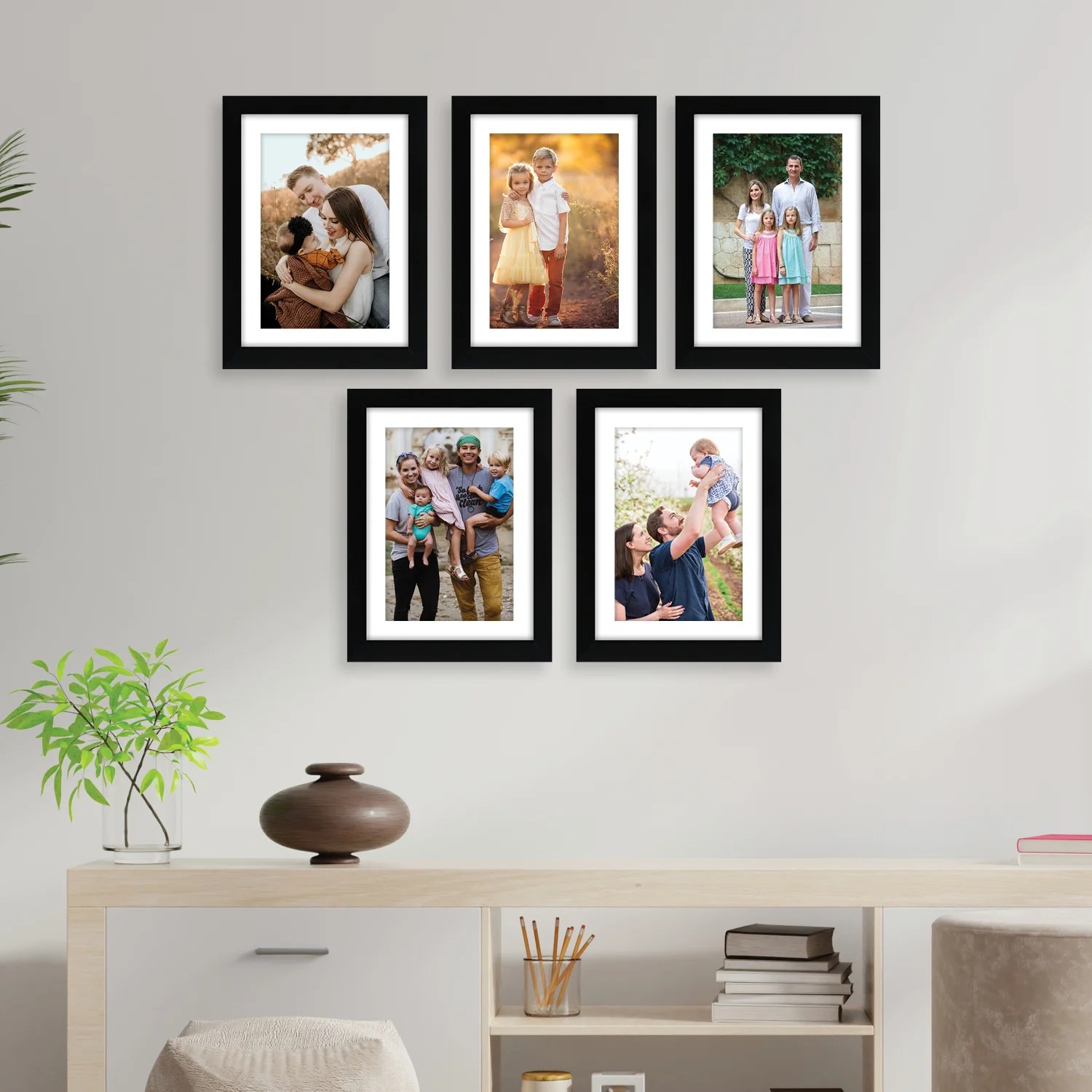 Set Of 5 Black Solid Synthetic Photo Frames