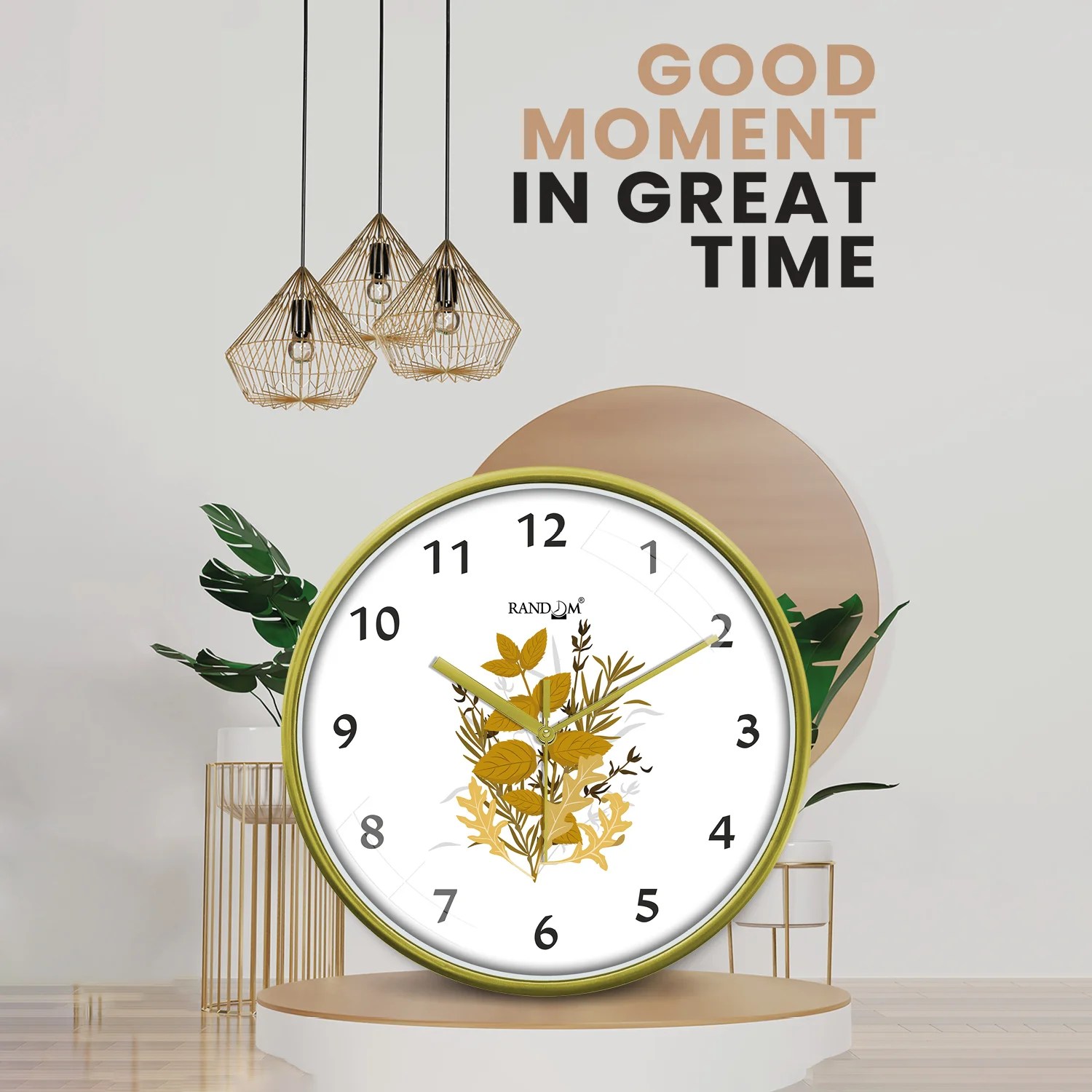 White & Yellow Printed Round Wall Clock