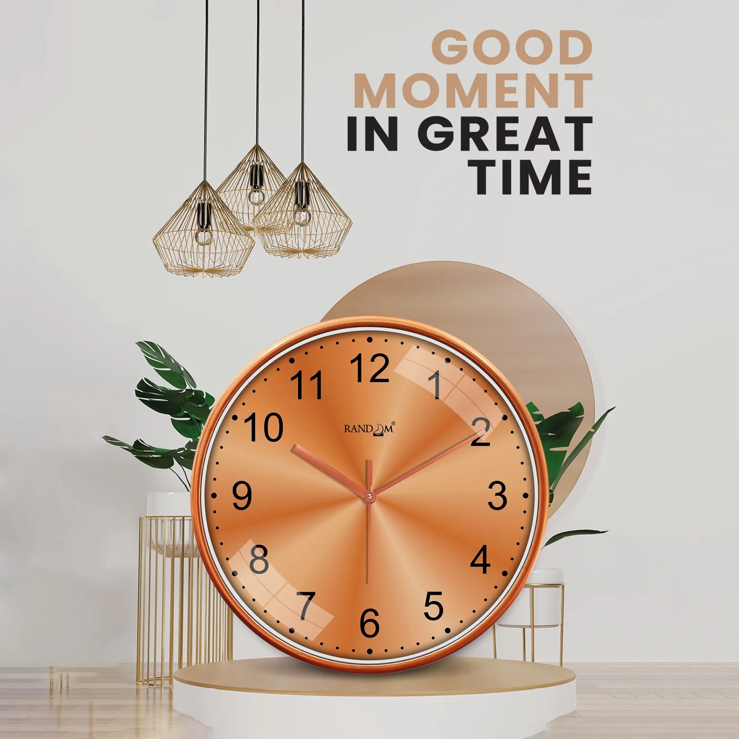 Copper & Black Round Wall Clock