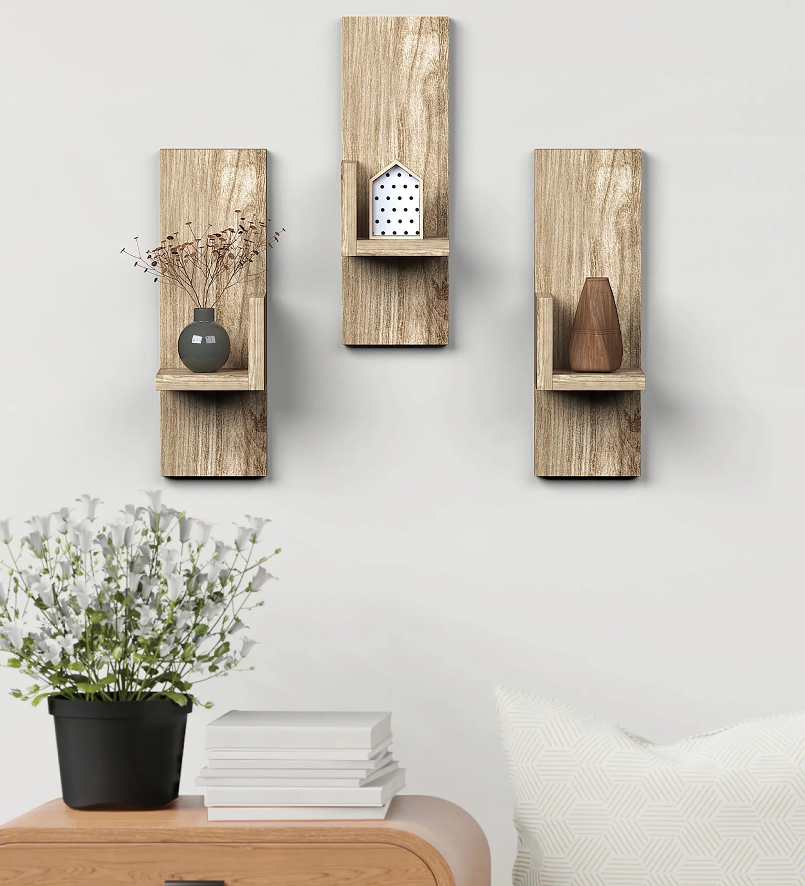 Random Wooden Planter Stand with 4 Space Stylish Shape Planter Stand Wall D?cor for Home, Living Room, Kitchen, Office Etc