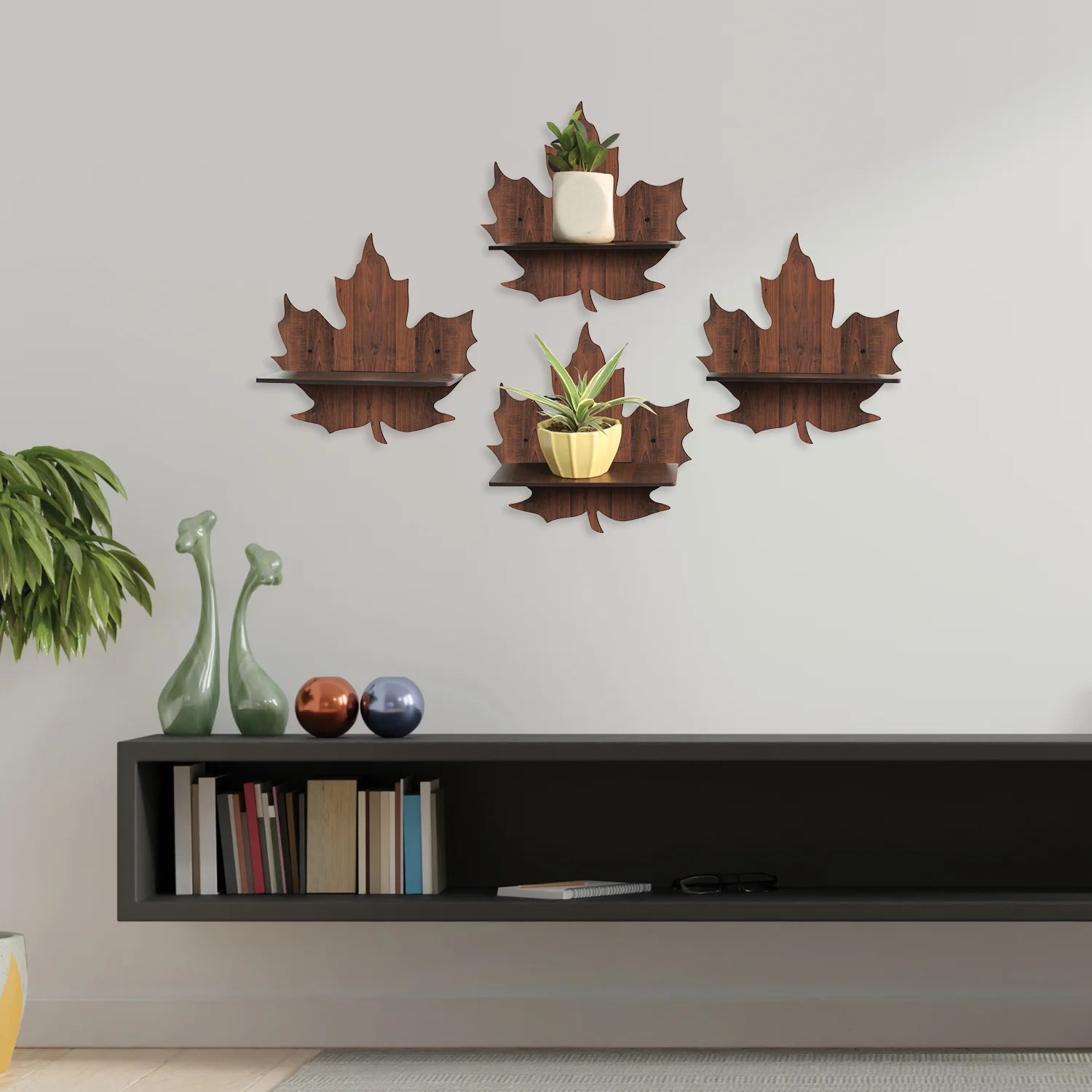 Set of 4 Coffee Brown MDF Basic Planter Stand