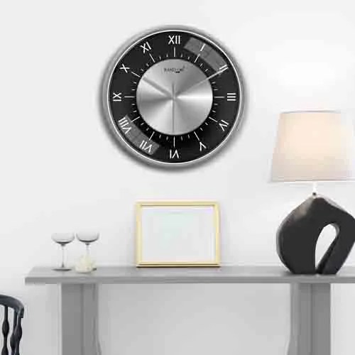 Black & Silver-Toned Printed Wall Clock