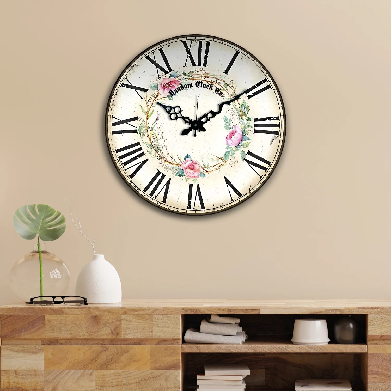 White & Black Abstract Printed Wall Clock