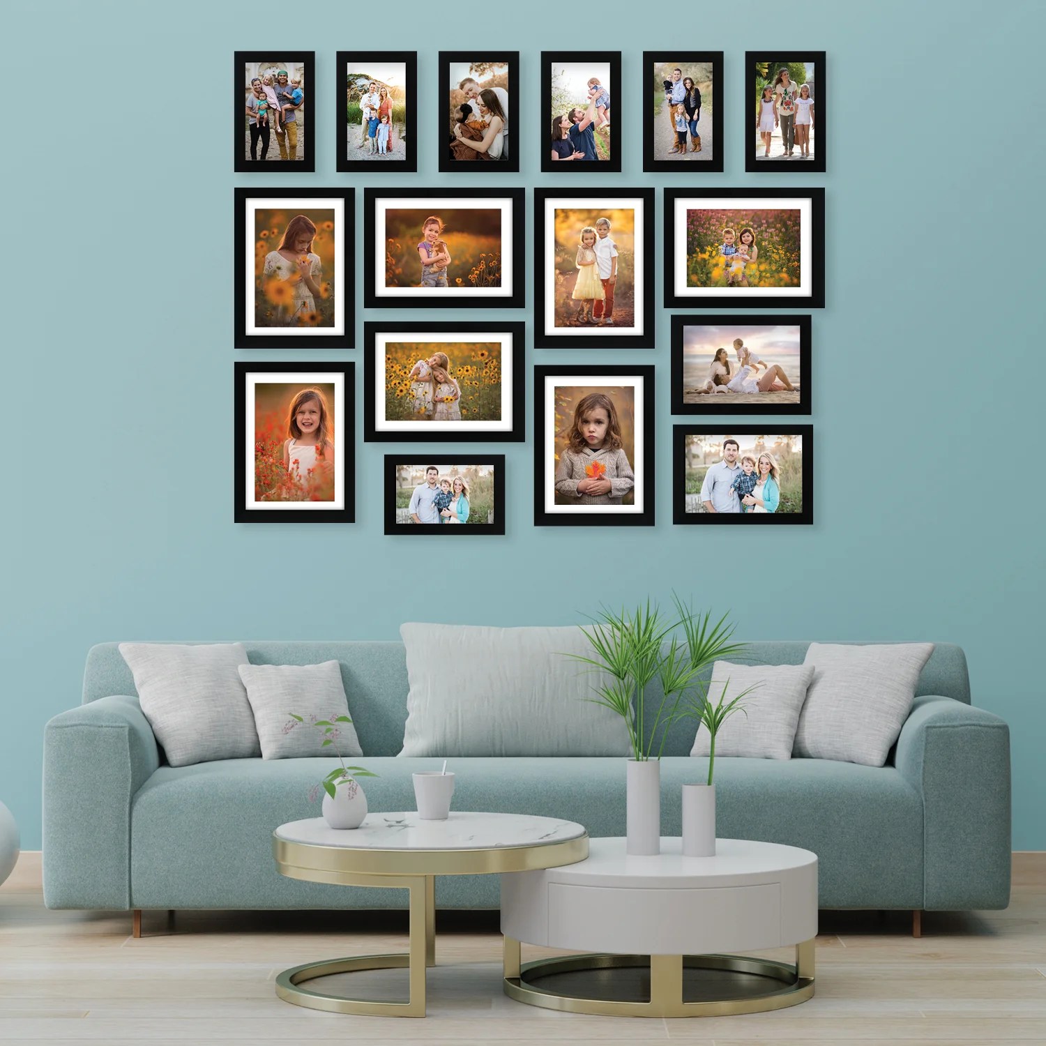 Set Of 16 Black Solid Collage Photo Frames