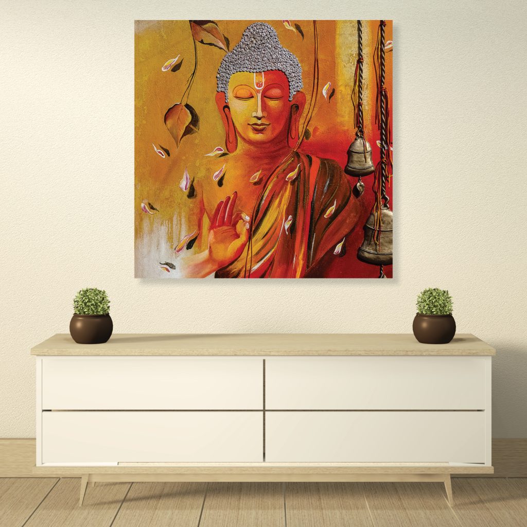 Random Printed Multicolor Gautam Buddha Meditating Art Canvas Painting