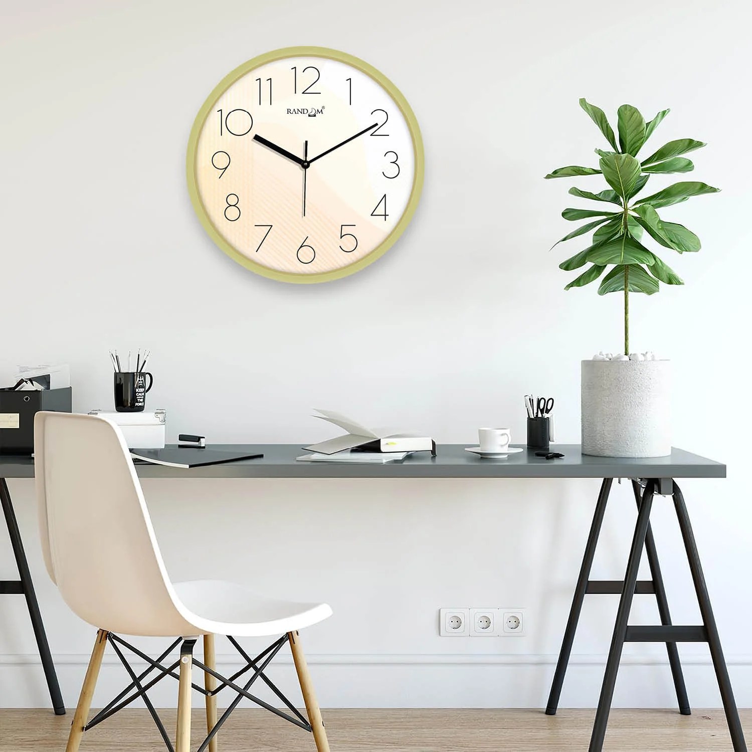 White & Green Printed Wall Clock